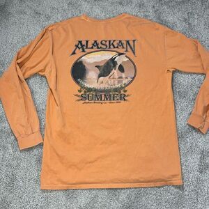 Alaskan Brewing Co A Killer Ale Whale Orca Print Retro Acid Wash LS T Shirt L
